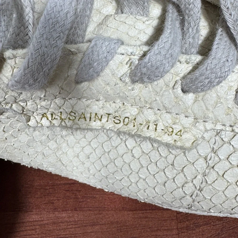 AllSaints Womens Snake Print Leather‎ Low Top Sneakers Cream Black Sz EU 39/8.5
